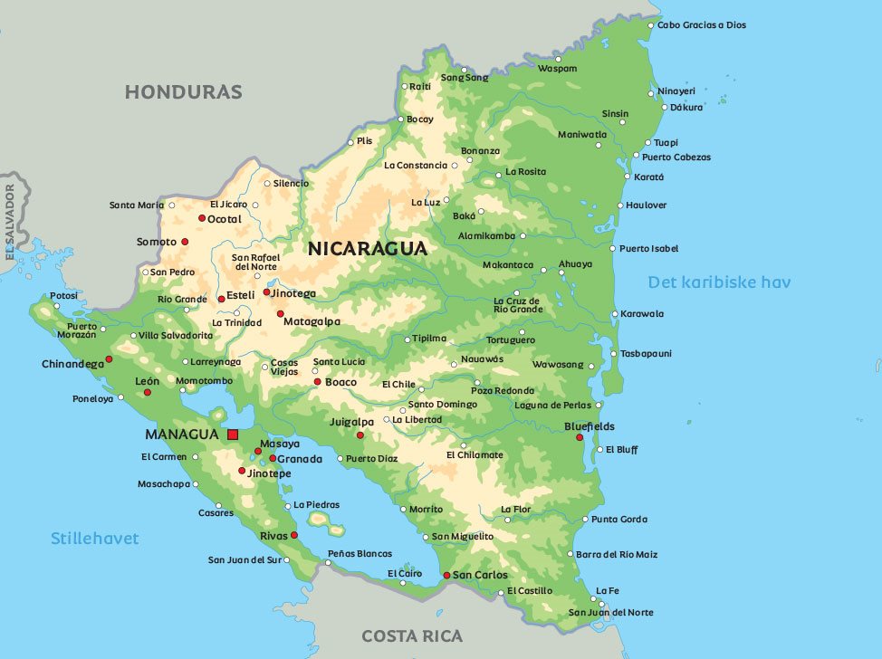 Kart Nicaragua: Se noen av Nicaraguas største byer, blant annet ...